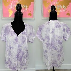 Brina & Em Purple and White Tie-Dye Short Sleeve V-Neck Top (S)